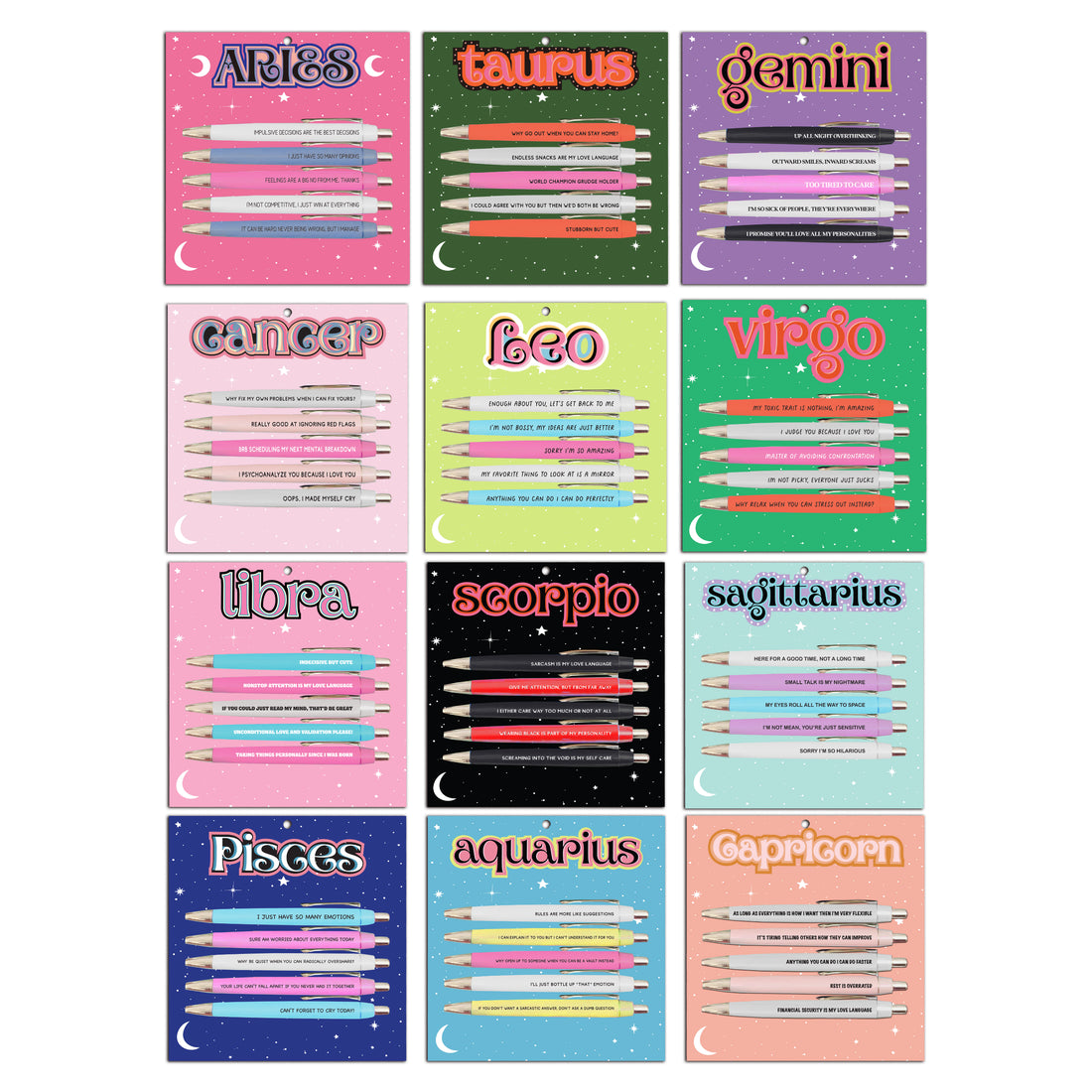 Capricorn Pen Set (astrology, zodiac, funny, gift, friend, pens, spring, stationery)