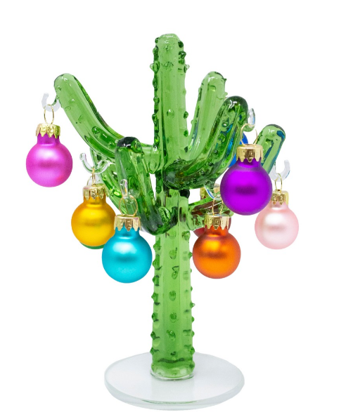 Hand Crafted Glass Cactus w/ornaments