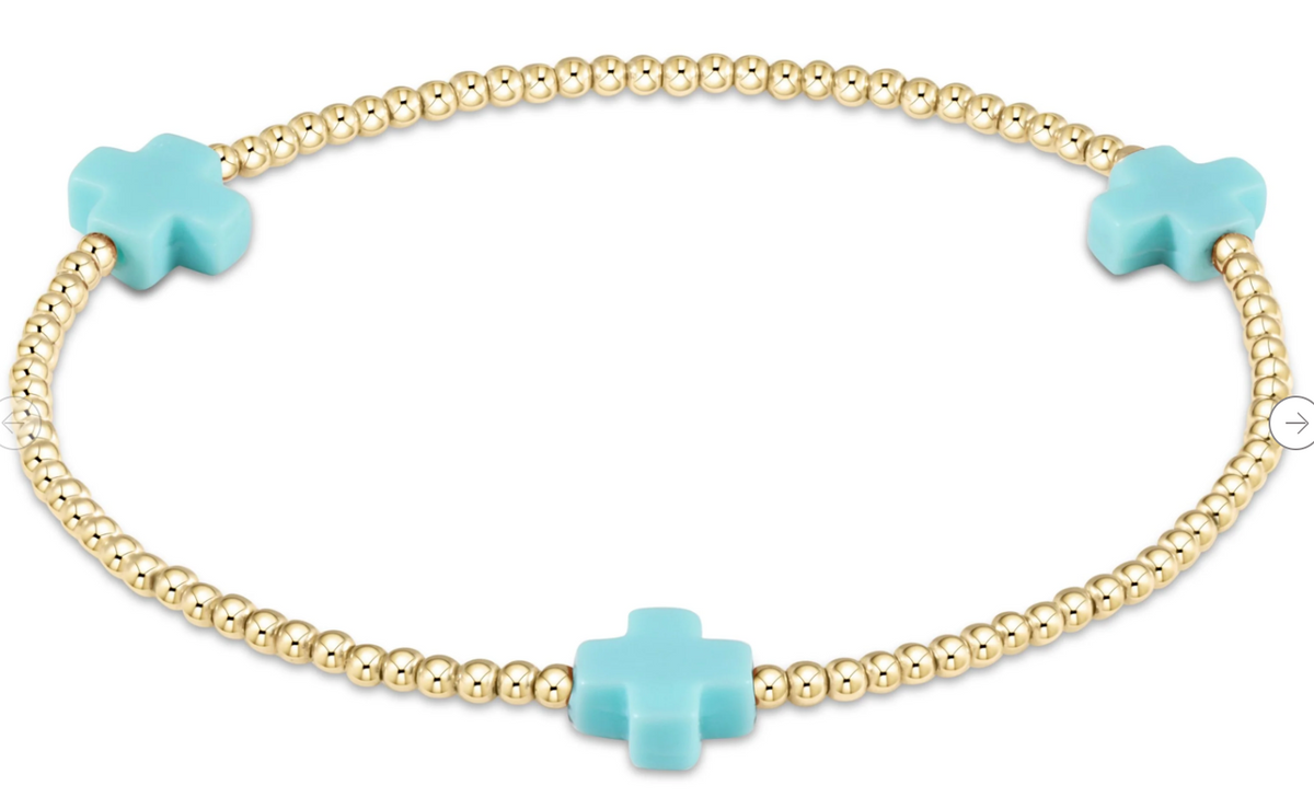 Signature Cross Small 2mm Gold Bracelet -Turquoise