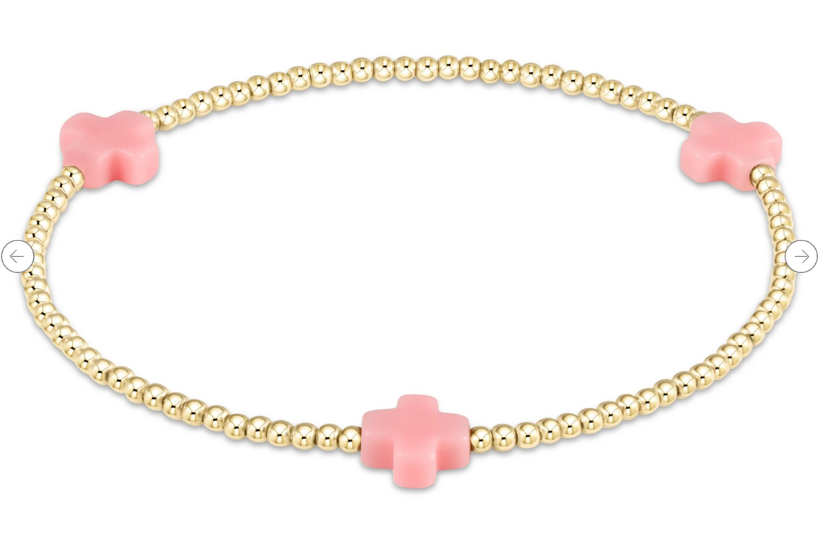 Signature Cross Small 2mm Gold Bracelet -Pink