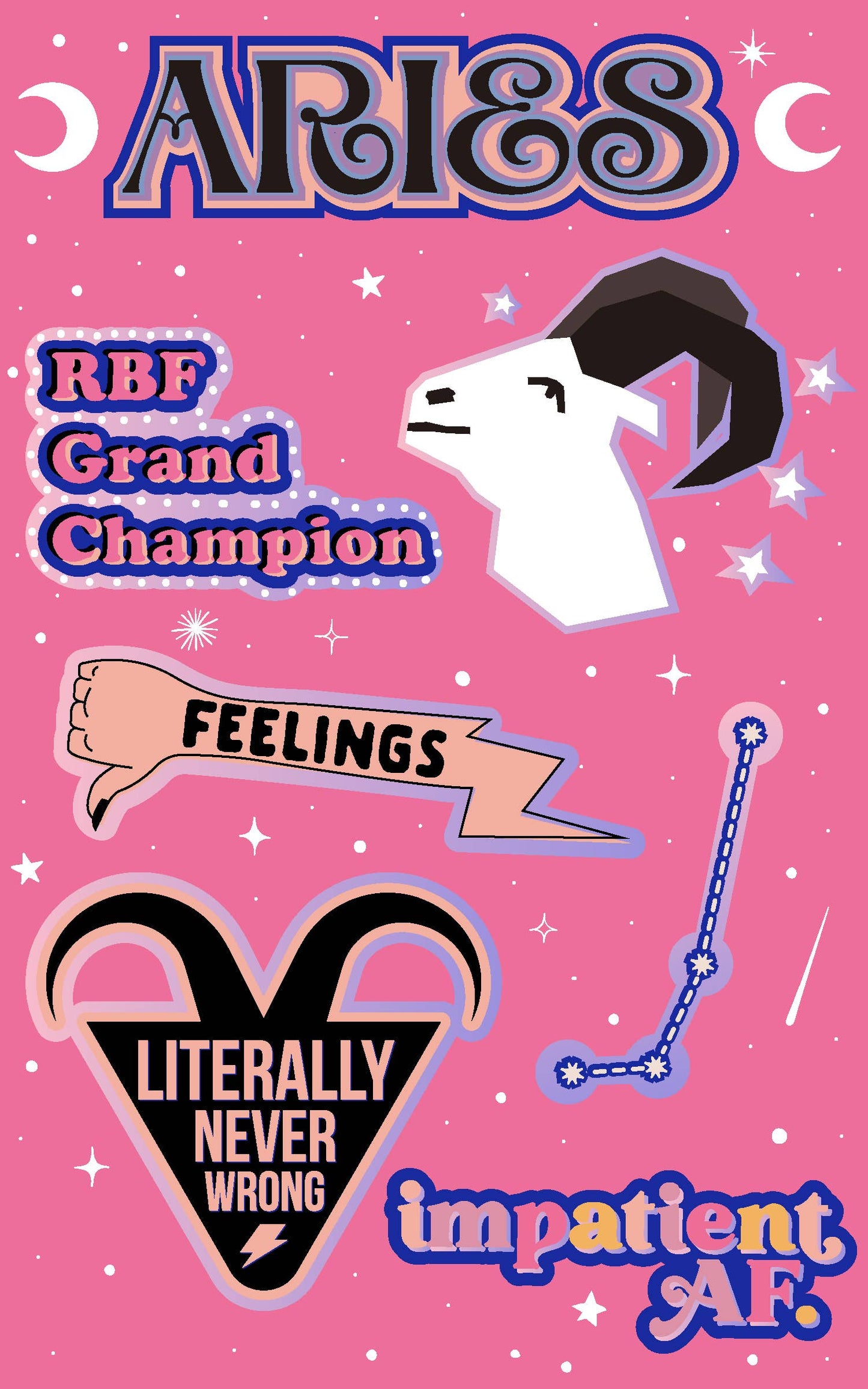 Aries Sticker Sheet (zodiac, astrology, funny, horoscope)