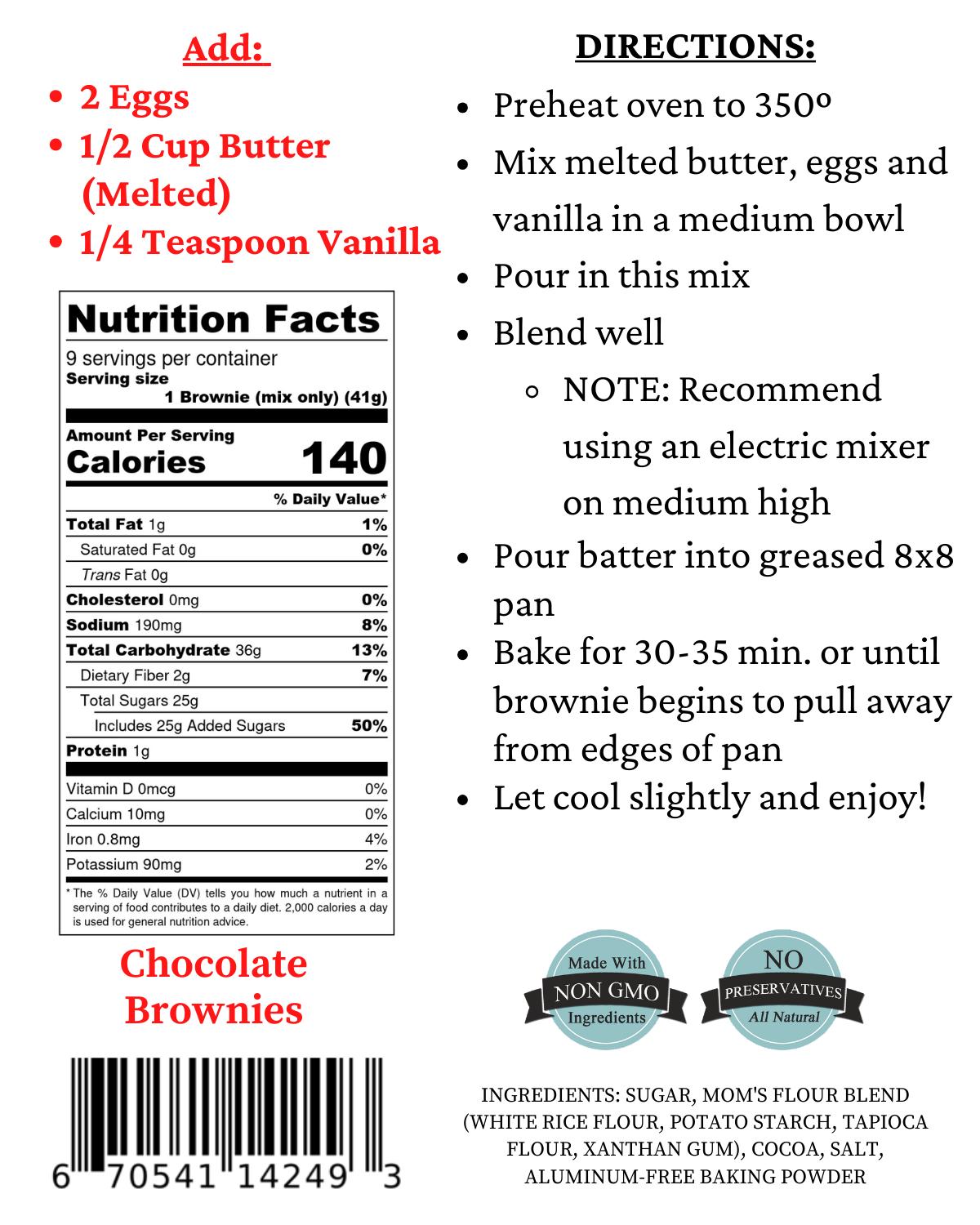 Mom's Best Gluten-Free Brownie Mix