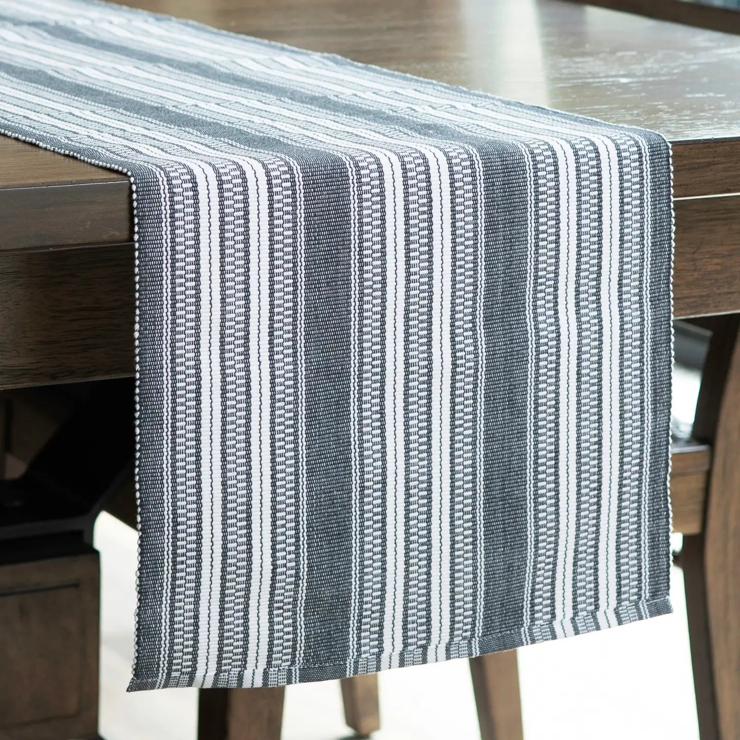 Home Black Stripe Woven Kitchen Table Runner