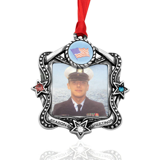 Pewter Patriotic Military Photo Frame Ornament