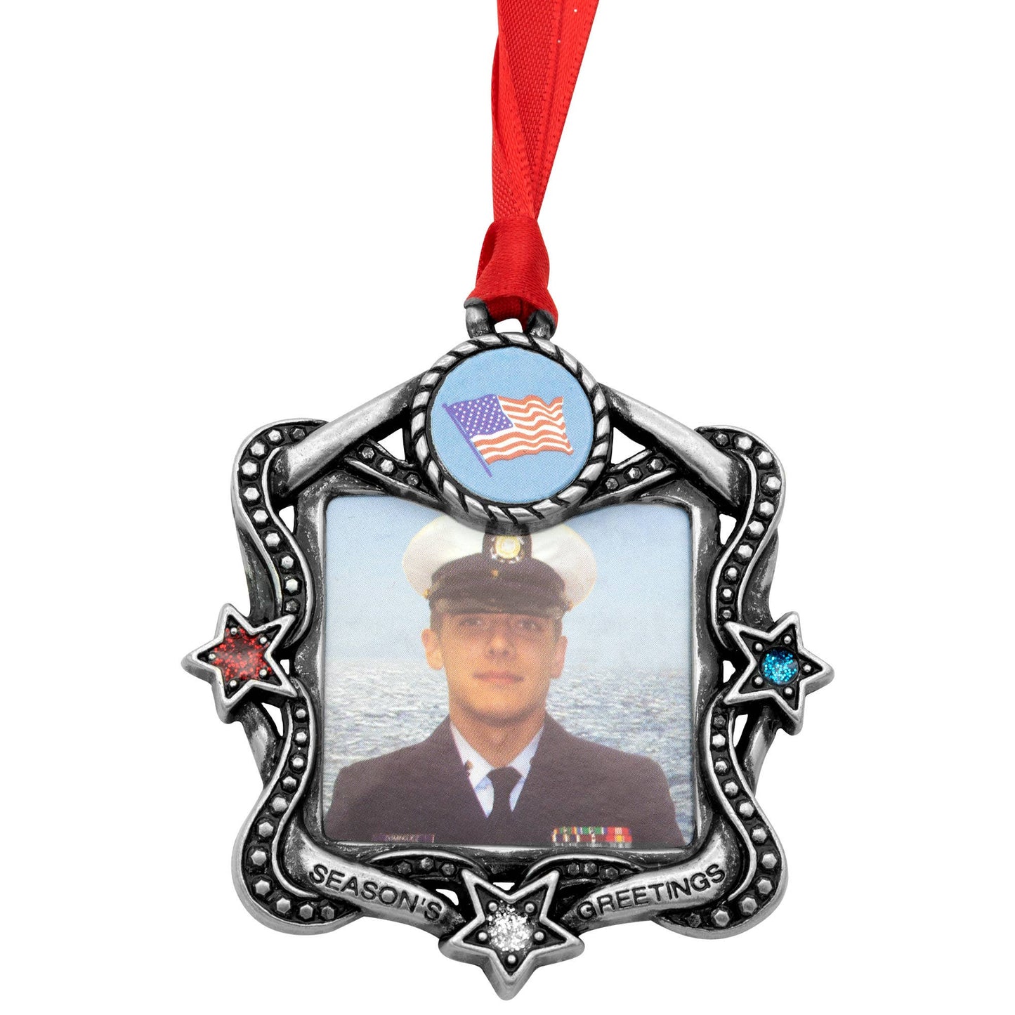 Pewter Patriotic Military Photo Frame Ornament