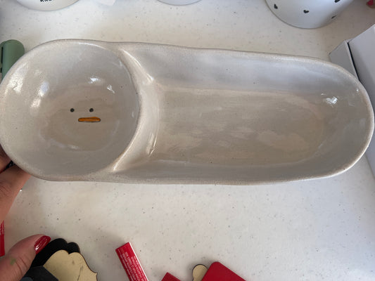 Stoneware 2Section Dish Snowman