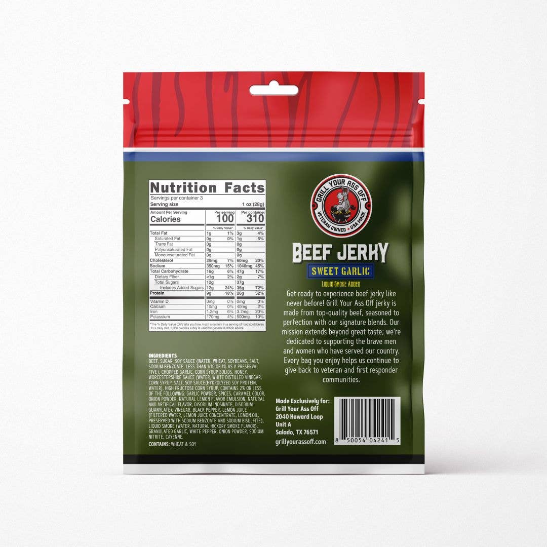 Sweet Garlic Beef Jerky 3oz | Tender Meat Snack Balance