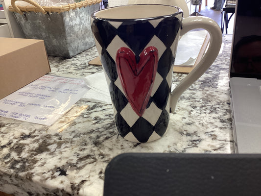 Diamond Checker Red Heart Mug