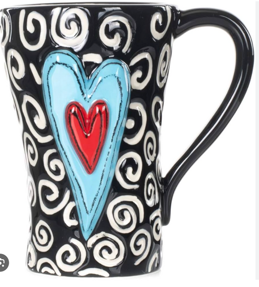 White Swirls Heart Mug