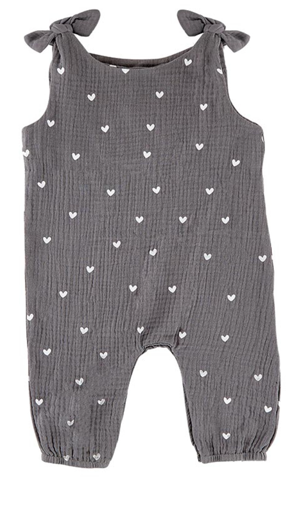 Hearts Overall Tie Romper 6-12 mo
