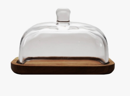 Glass and Acacia Butter DIsh