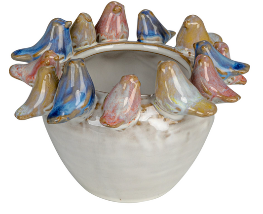 Planter with Birds on rim