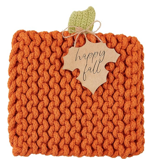 Knit Pumpkin Trivet Orange