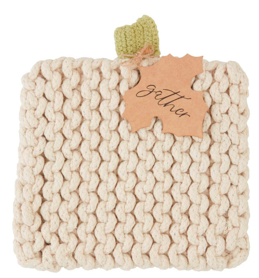 Knit Pumpkin Trivet Cream
