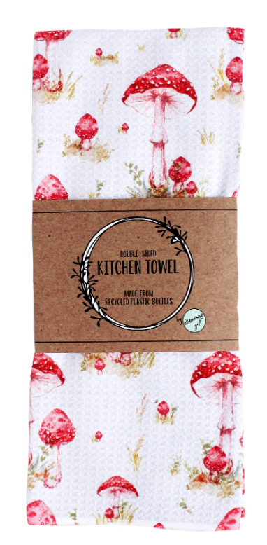 Waffle Towel Watercolor Mushrooms