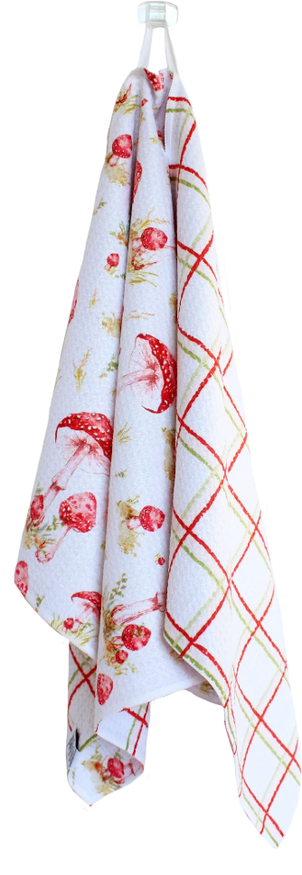Waffle Towel Watercolor Mushrooms
