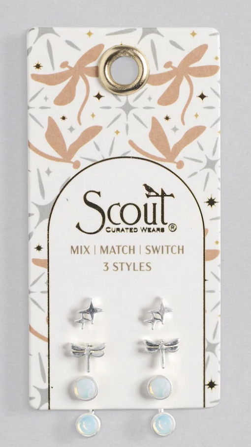 Stud Trio Ear Jacket Set Dragonfly/Opalite/Silver