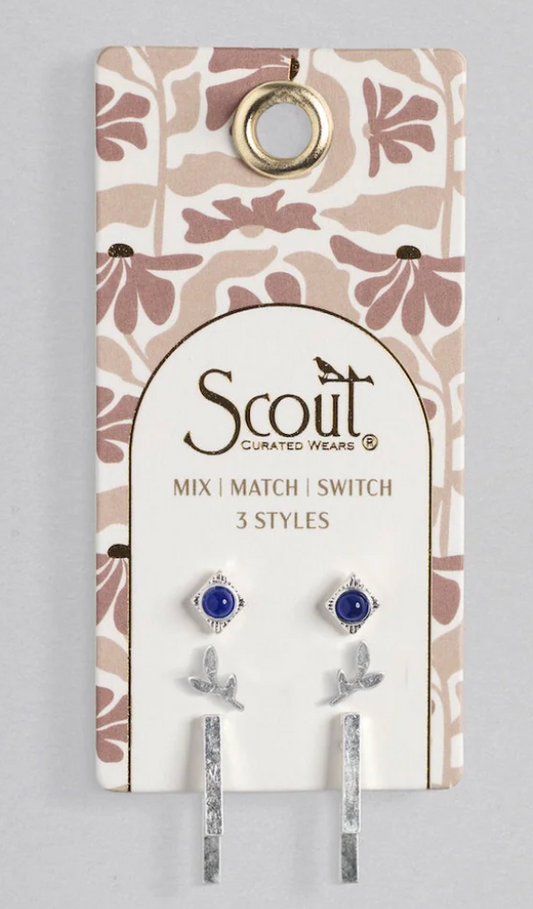 Stud Trio Ear Jacket Set Leaf Lapis