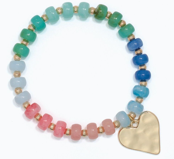 Bracelet- Colorful Beads + Gold Heart