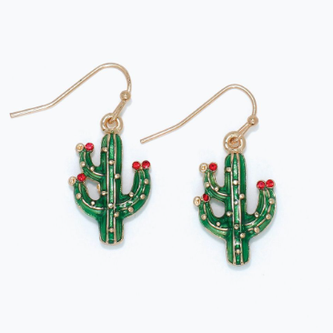 Earrings Cactus with Red Crystals