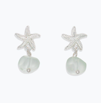 Earrings SV Starfish with Mint Seaglass