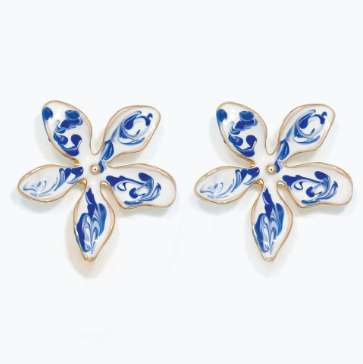 Earrings Blue & White Enamel Flower