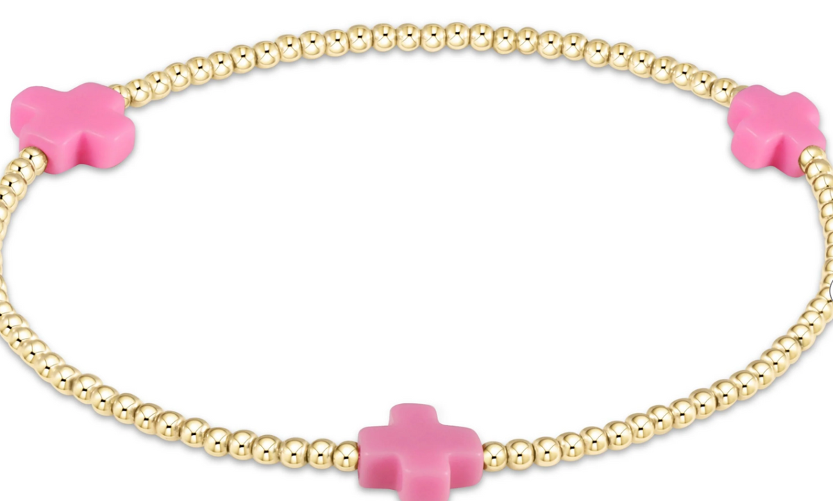 Signature Cross Small 2mm Gold Braacelet -Bright Pink