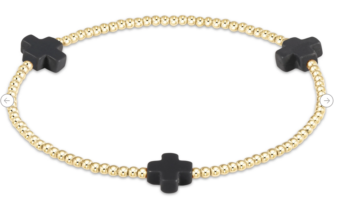 Signature Cross Small 2mm Gold Bracelet -Onyx