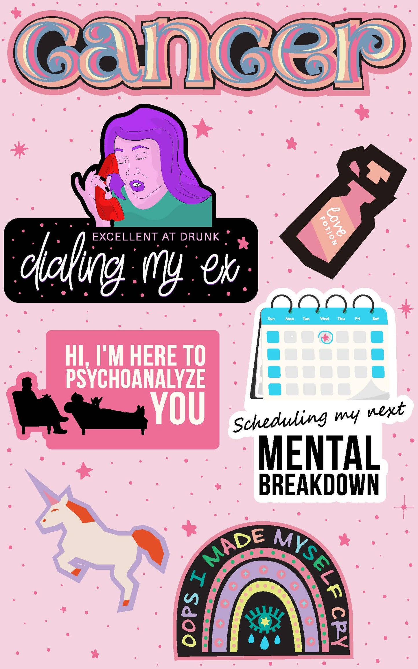 Cancer Sticker Sheet (funny, zodiac, astrology, horoscope)