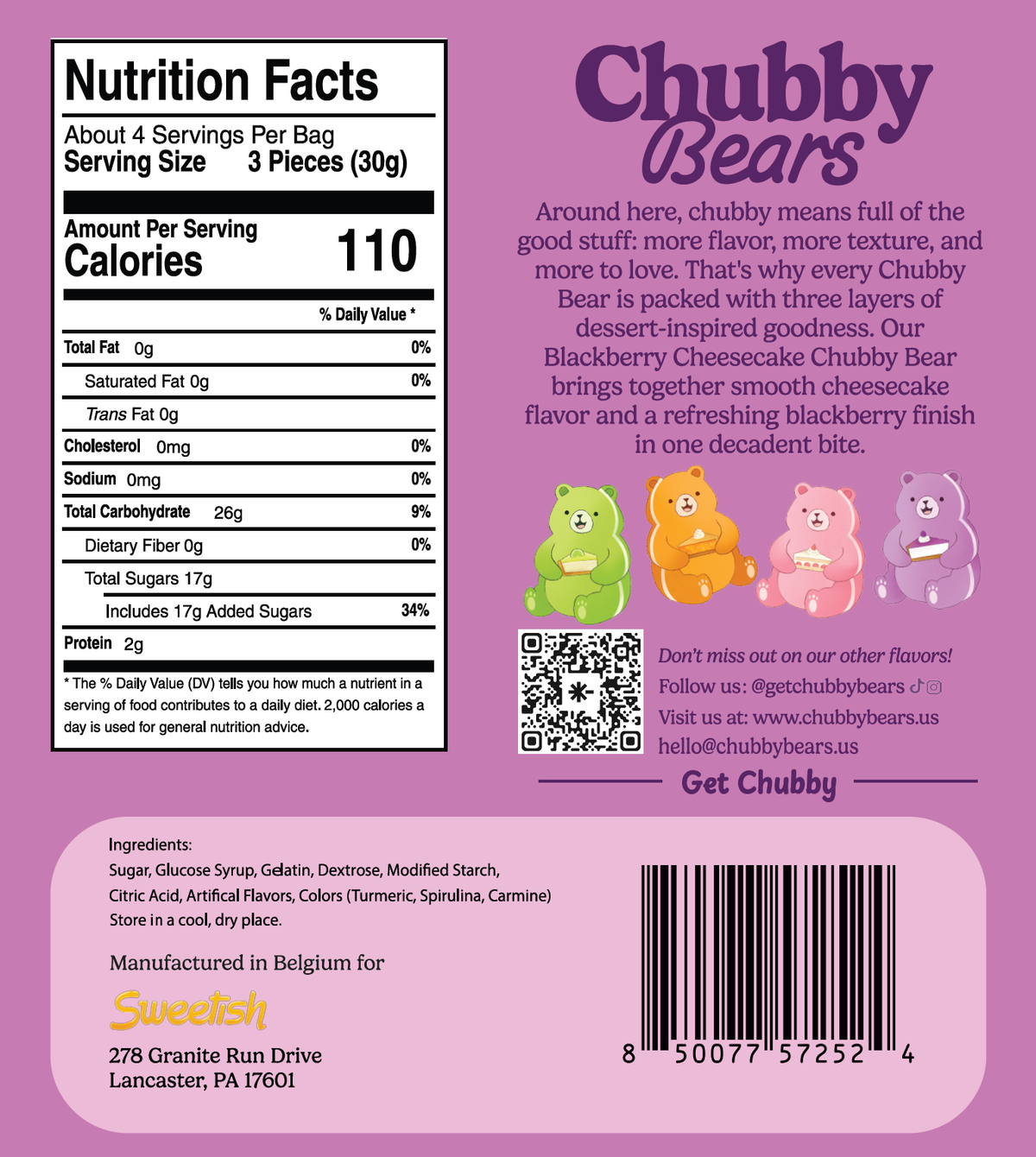 Chubby Bears Blackberry Cheesecake Gummy Bears - 4.2oz