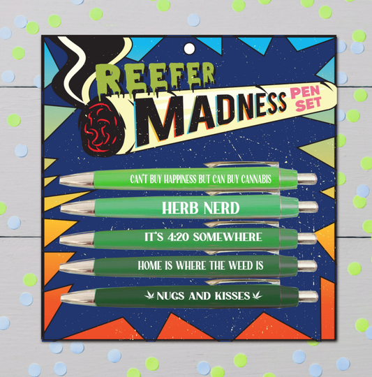 Reefer Madness Black Ink Ballpoint Pen Set (pens, funny)