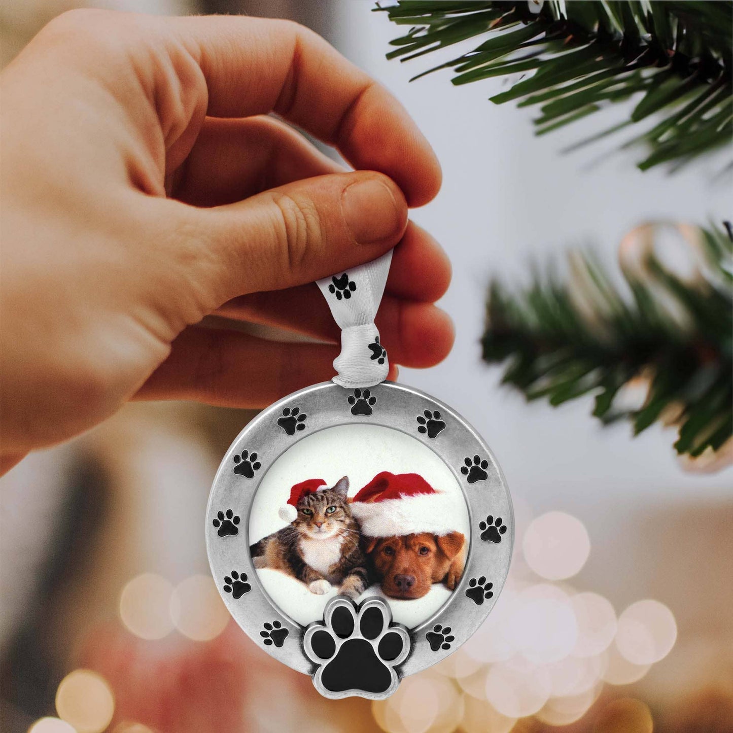 Paw Print Picture Frame Ornament - Pewter Silver