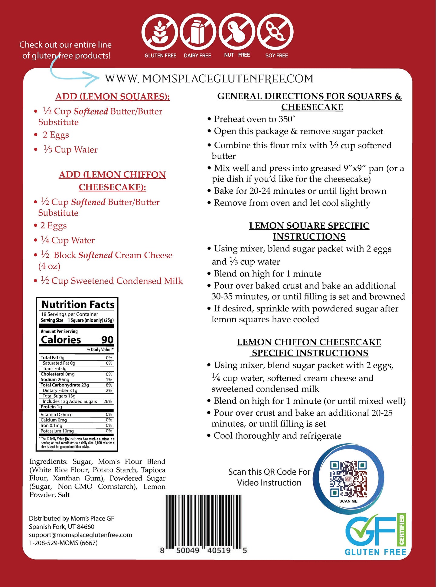 Gluten-Free Luscious Lemon Squares Mix