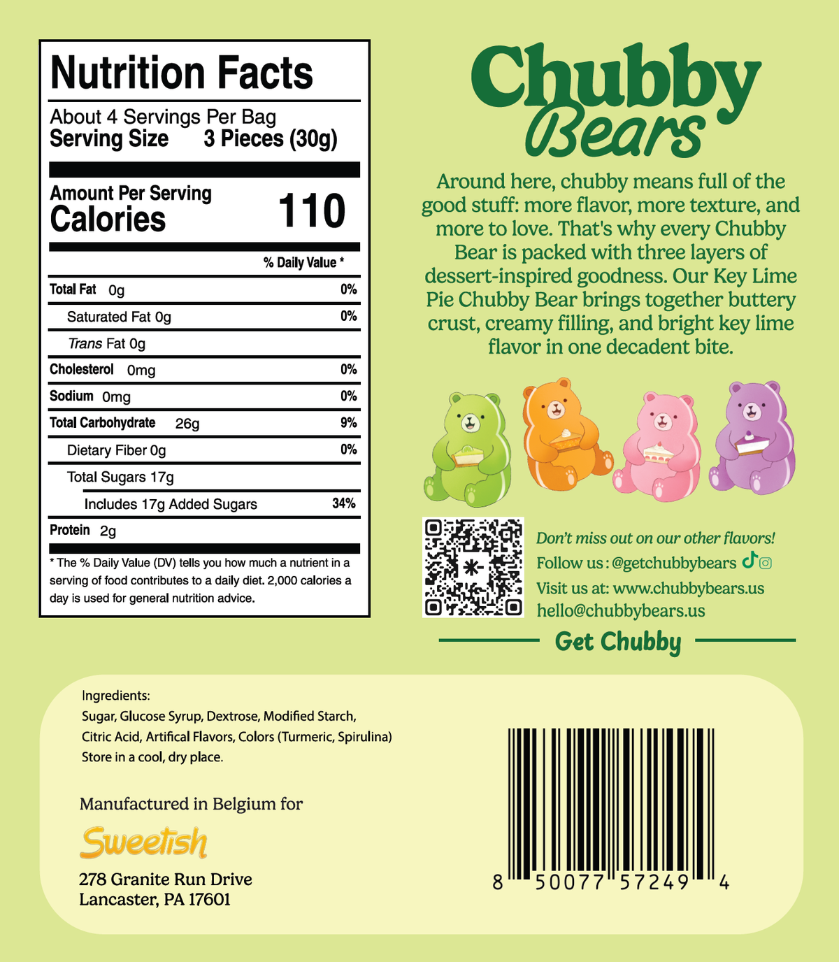 Chubby Bears Key Lime Pie Gummy Bears - 4.2oz