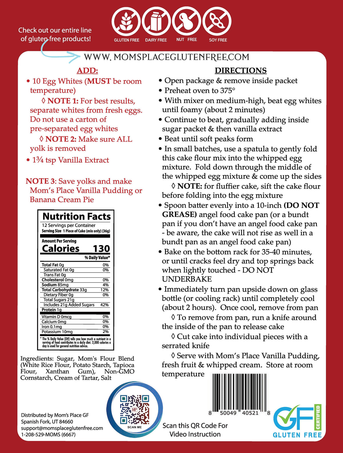Gluten-Free Angel Food Cake or Trifle Dish Mix
