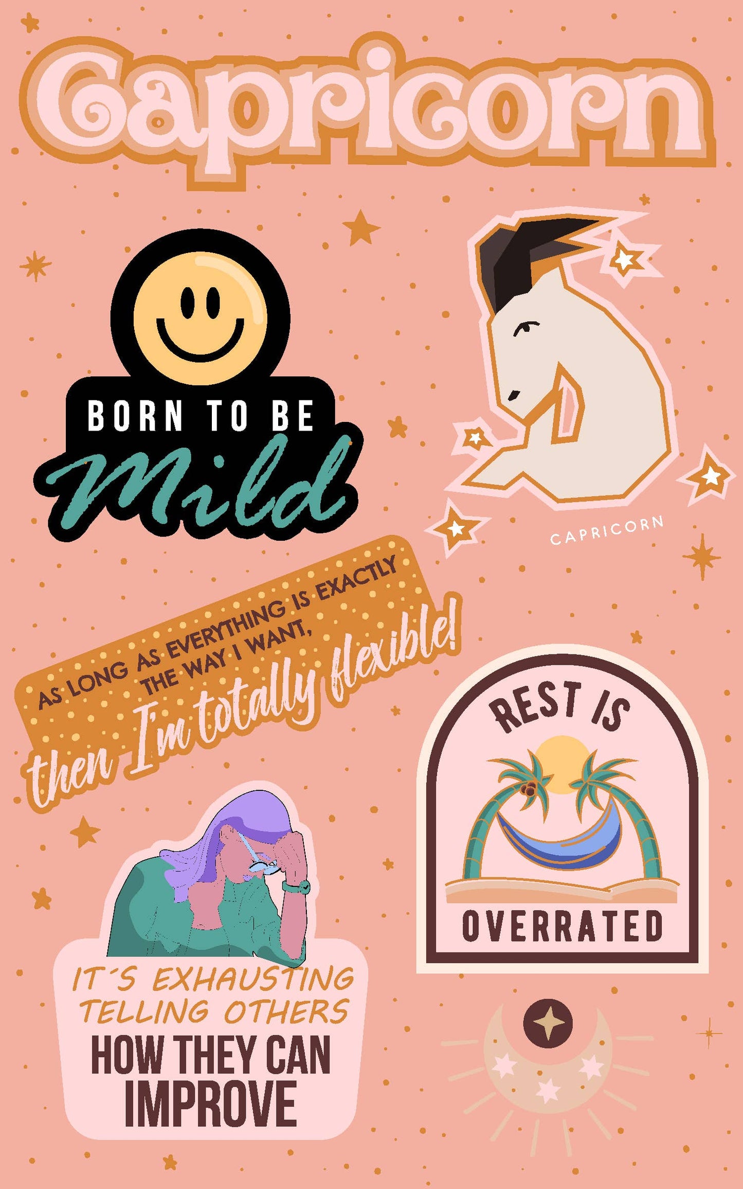 Capricorn Sticker Sheet (funny, astrology, zodiac, horoscope