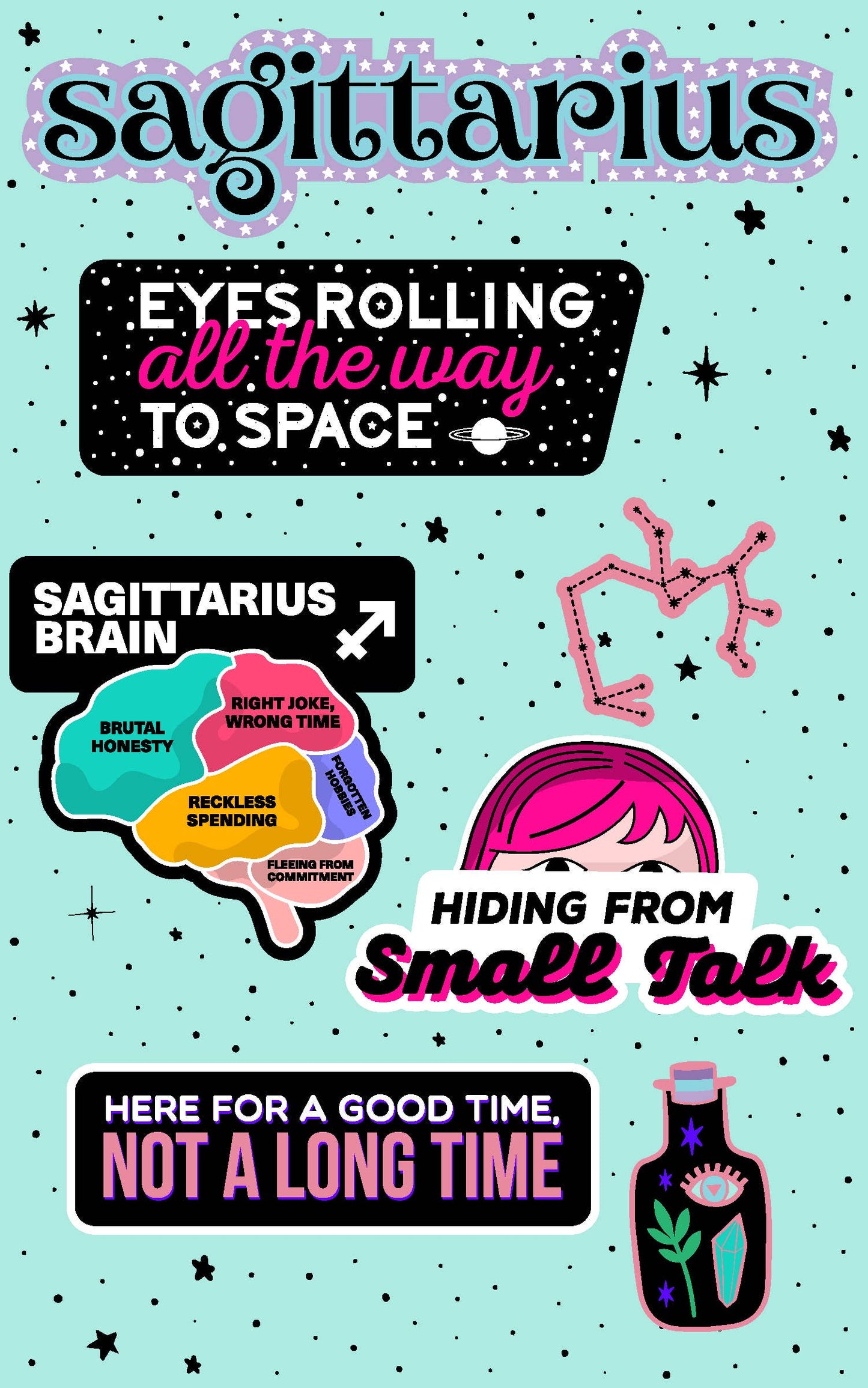Sagittarius Sticker Sheet  (zodiac, astrology, funny)