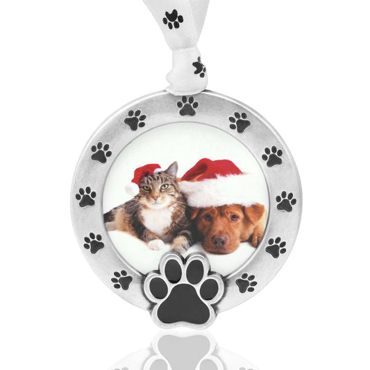 Paw Print Picture Frame Ornament - Pewter Silver