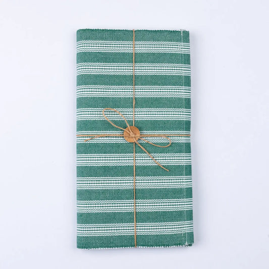 Evergreen & White Stripe Woven Table Runner