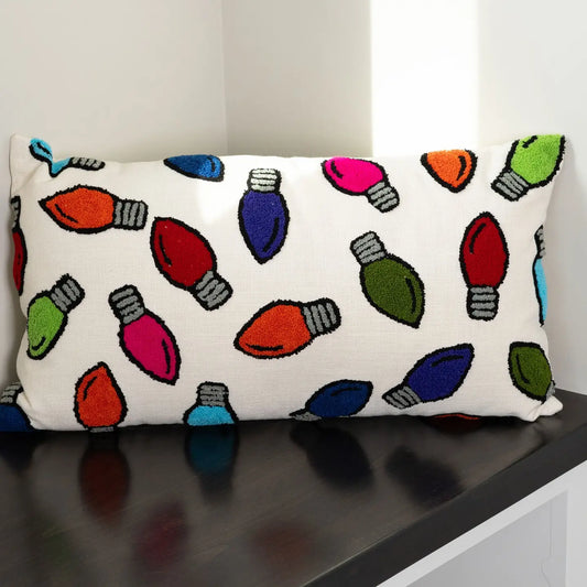 Christmas Lights Embroidered Pillow