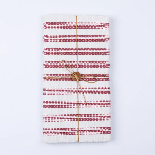 White & Red Stripe Woven Table Runner
