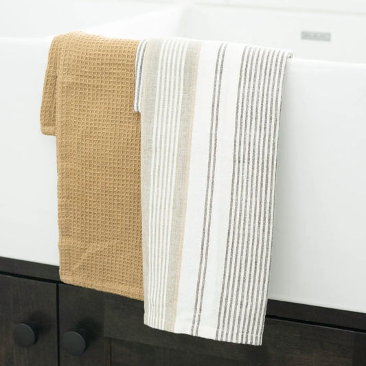 3 Piece Ez Home Tan Stripe Kitchen Tea Towel Set